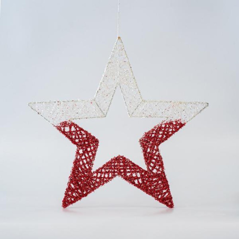 HANGING STAR, GRID, WHITE-RED, 45cm 600-45634