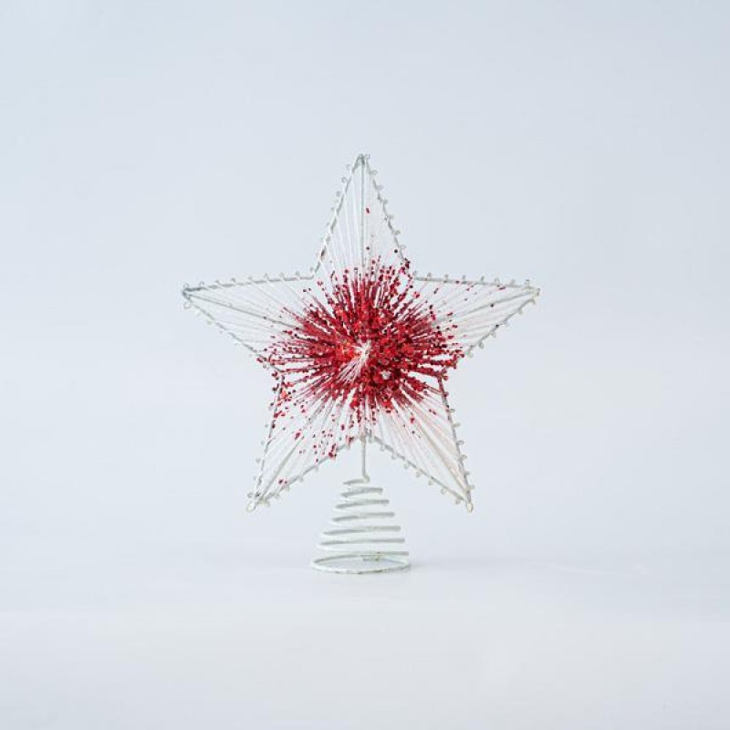 TOP TREE, STAR, WITH CORD, RED-WHITE, 25,5cm 600-45639