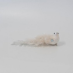BIRD, WHITE, WITH FEATHERS AND GLITTER, 24x5x6,5cm 600-45651