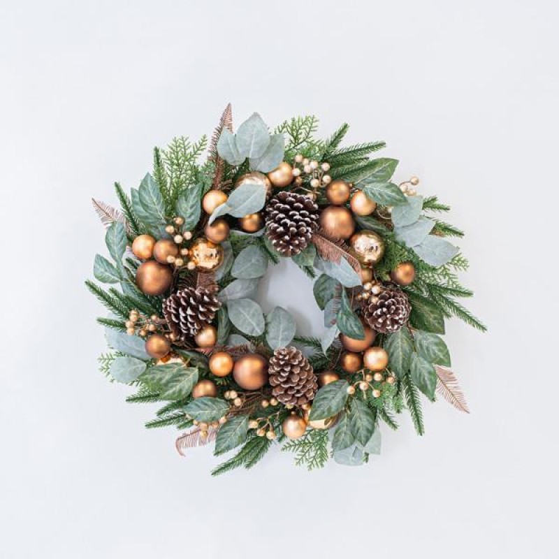 WREATH, WITH LEAVES AND COPPER DECORATIVES, 55cm 600-45660