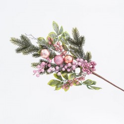 TWIG, WITH PINK FLOWER AND DECORATIVES, 70cm 600-45665