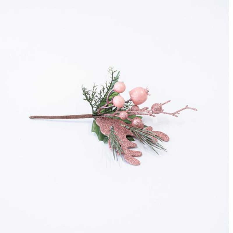 PICK WITH LEAVES REINDEER AND PINK DECORATIVES, 25cm 600-45671