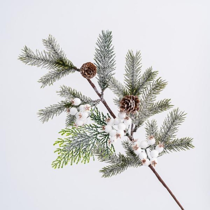 TWIG WITH PINE CONE AND WHITE DECORATIVES, 59cm 600-45680