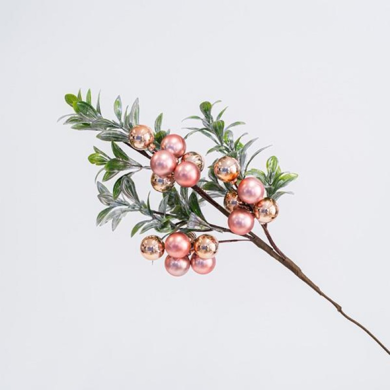 TWIG, WITH PINK FLOWER AND DECORATIVES, 60cm 600-45717