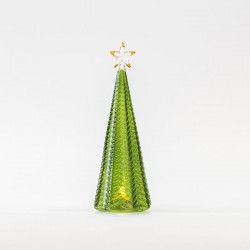 LIGHTED GLASS TREE, GREEN, WITH TOP TREE, BATTERY OPERATED, 8x28cm 600-45734
