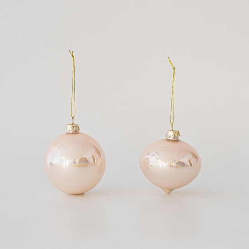GLASS BALL,PINK, PEARL, 2 SHAPES, SET 4PCS, 10cm 600-45736