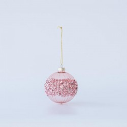 GLASS BALL, PINK MATTE, WITH BEADS AND GLITTER, SET 4PCS, 10cm 600-45740