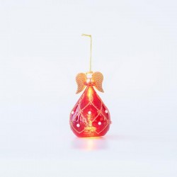 GLASS CANDLE HOLDER, ANGEL, RED, 9x15cm 600-45741