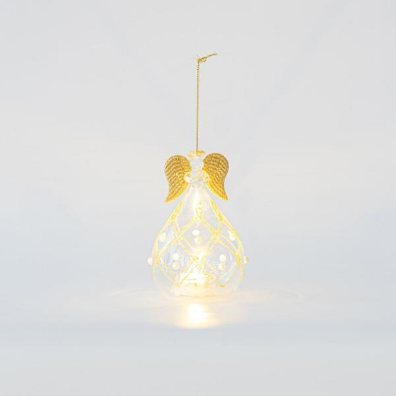 GLASS CANDLE HOLDER, ANGEL, TRANSPARENT, 9x15cm 600-45743