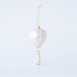 GLASS ORNAMENT, WHITE-PINK, HOT AIR BALLOON, 7x15,5cm 600-45747