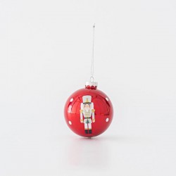 GLASS BALL, RED, WITH NUTCRACKER, SET 4PCS, 8cm 600-45761
