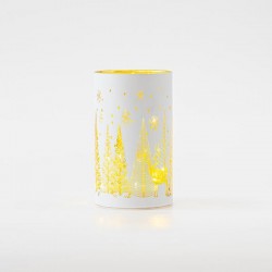 LIGHTED GLASS DECORATIVE, WHITE, WITH WINTER SCENE, 9x15cm 600-45766