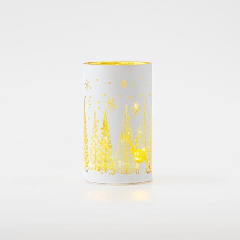 LIGHTED GLASS DECORATIVE, WHITE, WITH WINTER SCENE, 9x15cm 600-45766
