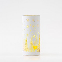 LIGHTED GLASS DECORATIVE, WHITE, WITH WINTER SCENE, 9x20cm 600-45767
