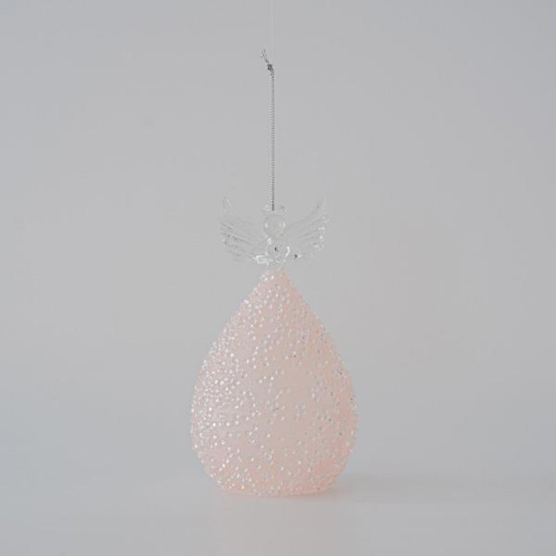 GLASS ANGEL, TRANSPARENT WITH PINK, 17cm 600-45769