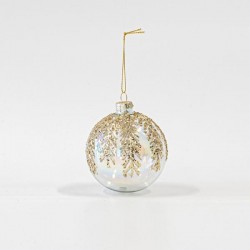 GLASS BALL, TRANSPARENT,WITH GOLD GLITTER, SET 4PCS, 10cm 600-45783