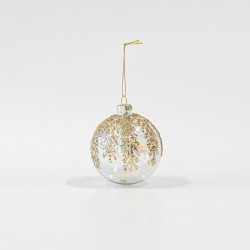GLASS BALL, TRANSPARENT,WITH GOLD GLITTER, SET 4PCS, 8cm 600-45784