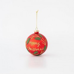 GLASS BALL, RED MATTE, MERRY CHRISTMAS, SET 4PCS, 10cm 600-45785