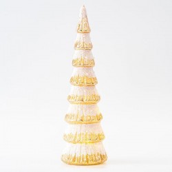 GLASS LIGHTED TREE, GOLD WITH WHITE GLITTER, BATTERY OPERATED, 8,5x36cm 600-45811