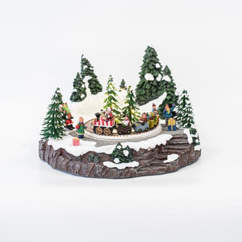 VILLAGE WITH TRAIN, LED, WITH MUSIC AND MOVEMENT, WITH ADAPTOR, 33x32,5x22cm 600-45817