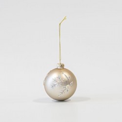 GLASS BALL, CHAMPAGNE, WITH WHITE FLOWERS, SET 4PCS, 10cm 600-45850