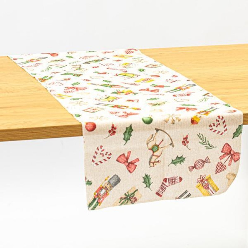 RUNNER WITH BOW AND NUTCRACKER 40x120cm 600-45864