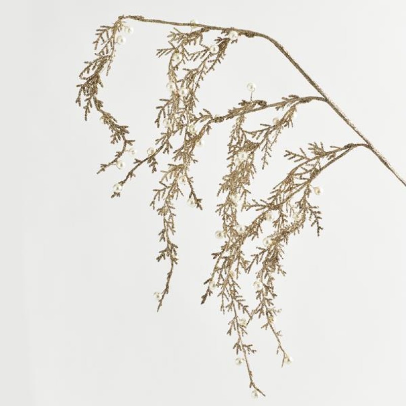 TWIG, WITH GOLD LEAVES WITH GLITTER, 66cm 600-45926