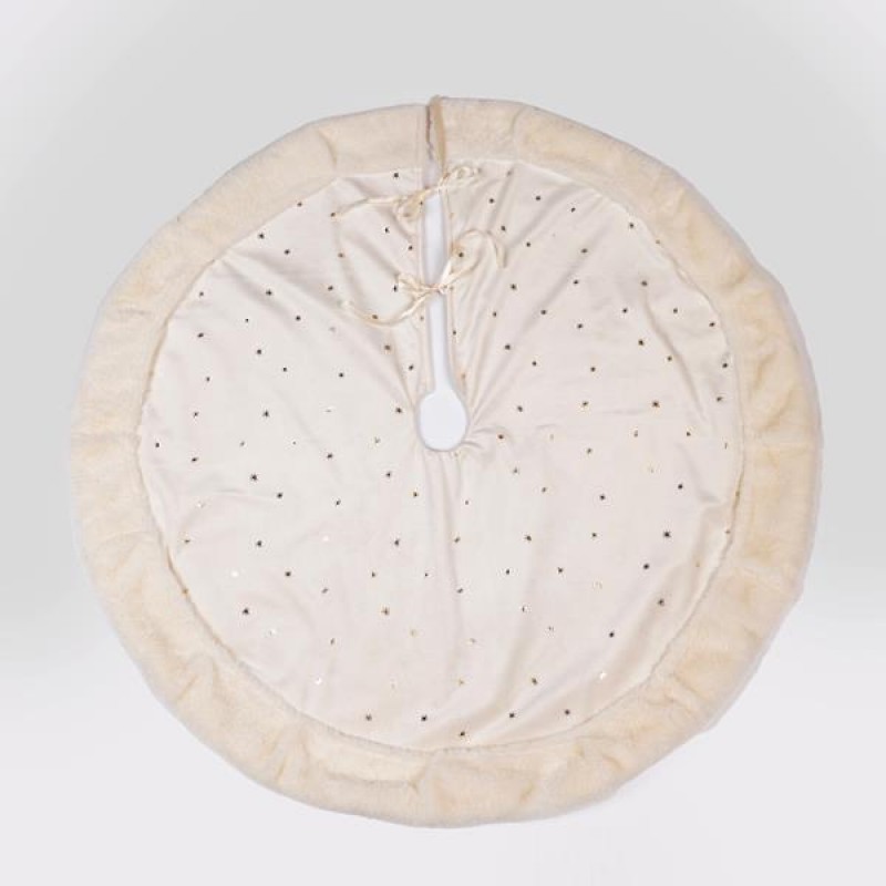 TREE SKIRT, VELVET BEIGE WITH GOLD STARS, 90cm 600-46041