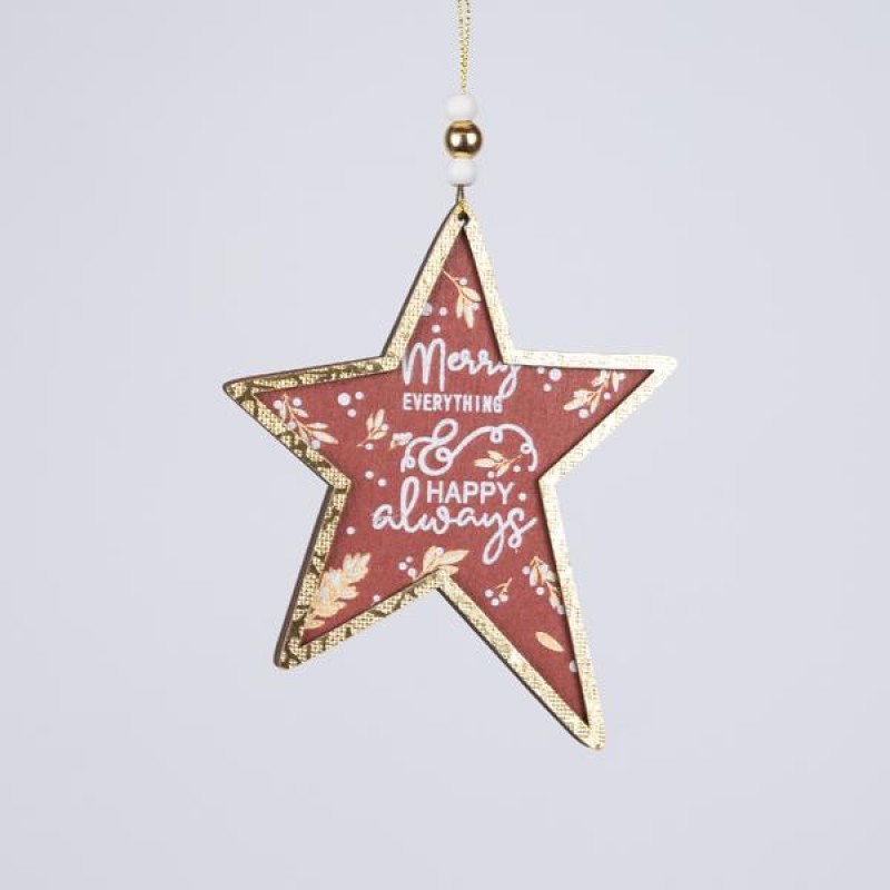 WOODEN ORNAMENT STAR, RED WITH GOLD, 0.5x11x24cm 600-46099
