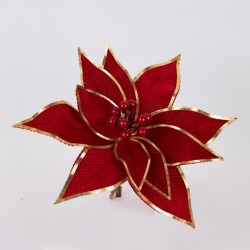 VELVET FLOWER, RED, WITH GOLD DETAILS IN PETALS, 34cm 600-46165