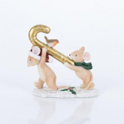 LITTLE MICE, POLYRESIN, WITH GOLD CANDY CANE, 4x10.5x11cm 600-46244