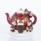 LIGHTED RED TEAPOT, POLYRESIN, WITH LITTLE MICE, 11x12x15cm 600-46245