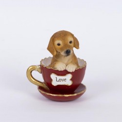 POLYRESIN DOGGY IN TEA CUP, RED, 7.5x8x10cm 600-46276