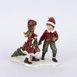 POLYRESIN DECORATIVE, KIDS WITH RED CLOTHES, 12x8x12cm 600-46333