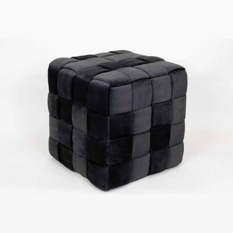 STOOL, VELVET FABRIC, BLACK, KNITTED DESIGN, 44.5X44.5X44.5cm 750-10035