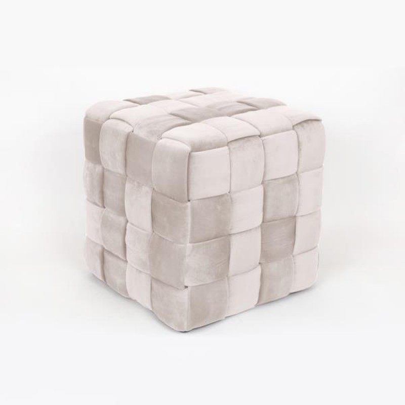 STOOL, VELVET FABRIC, IVORY, KNITTED DESIGN, 44.5X44.5X44.5cm 750-10037
