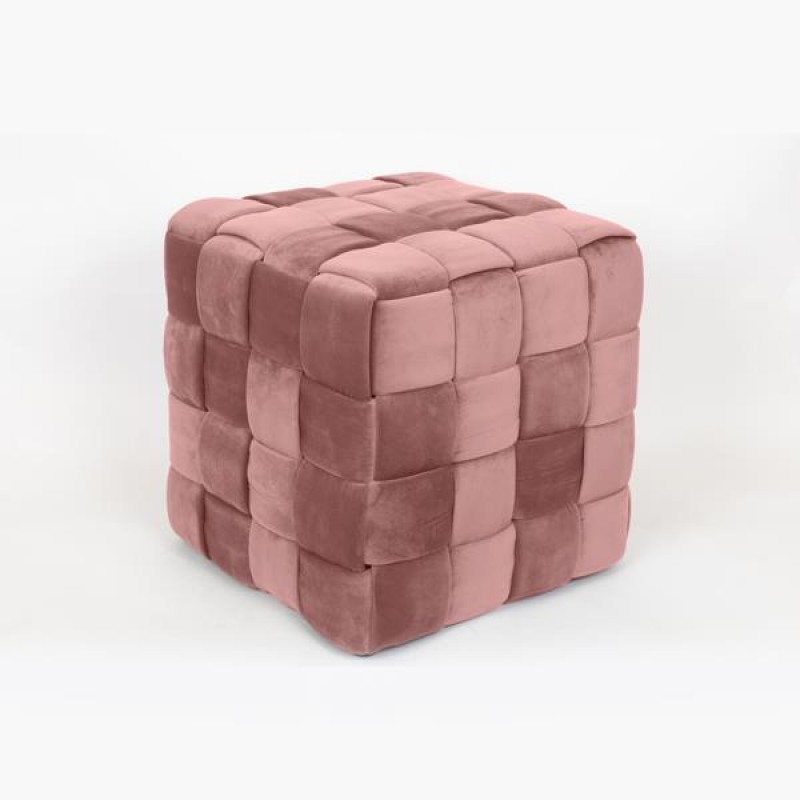STOOL, VELVET FABRIC,  DUSTY PINK, KNITTED DESIGN, 44.5X44.5X44.5cm 750-10038