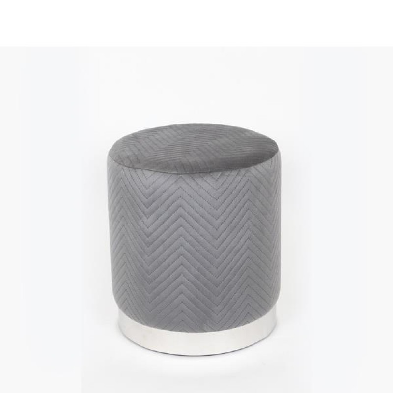 STOOL, VELVET FABRIC, GREY, SILVER METAL BASE,35x35x39cm 750-10048
