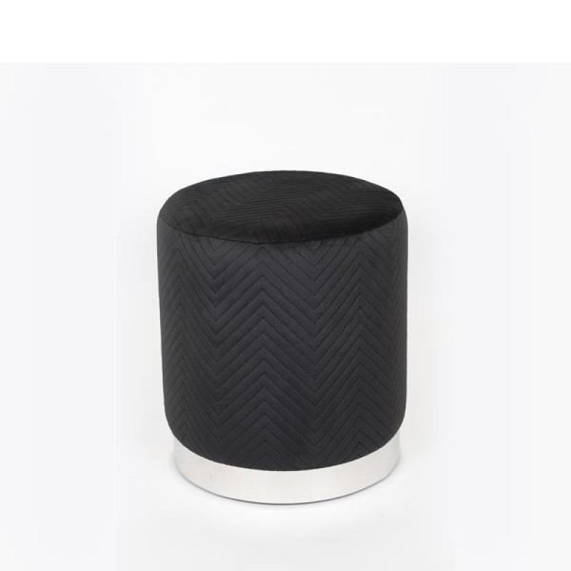 STOOL, VELVET FABRIC, BLACK, SILVER METAL BASE,35x35x39cm 750-10051