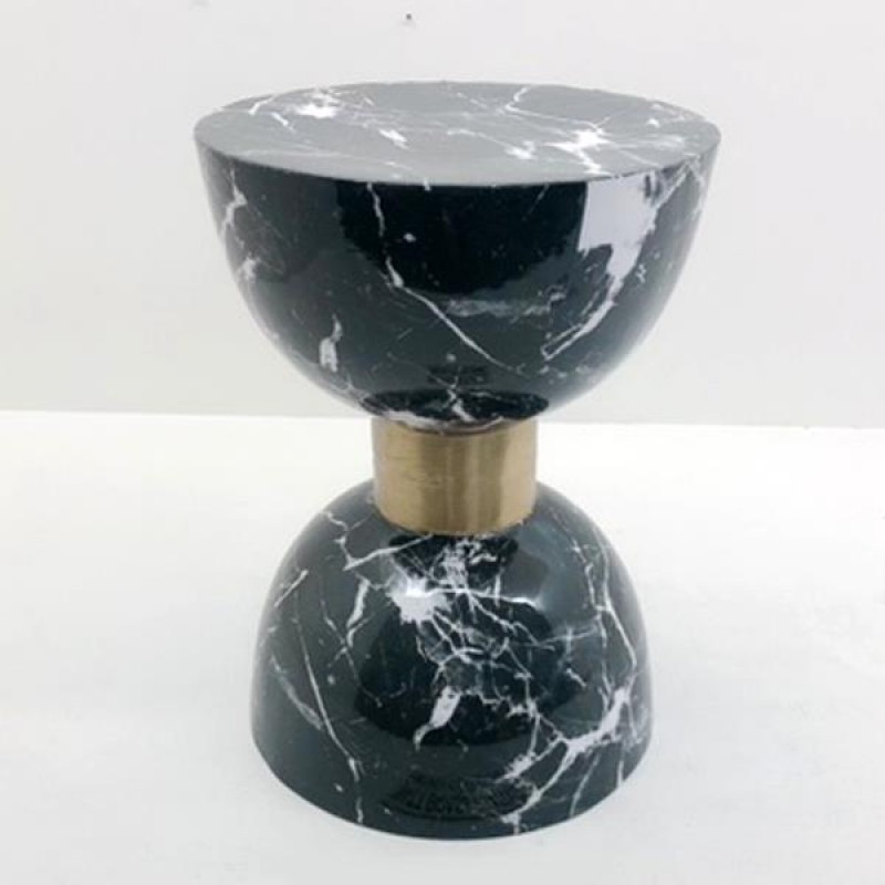 STOOL, MARBLE LIKE, METAL,  BLACK- WHITE-GOLD, 24x24x46cm 750-10053