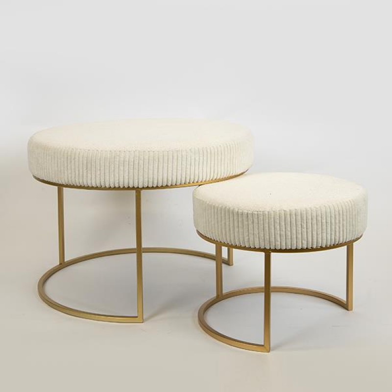 STOOL, VELVET, WHITE, GOLD METAL LEGS,  60x60x44, 40x40x33cm 750-14023