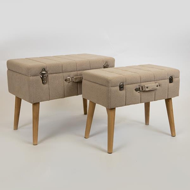 STOOL, VELVET, BEIGE, WOODEN LEGS, SUITCASE DESIGN, SET 2PCS, 62x36x48 , 52x31x43cm 750-14025