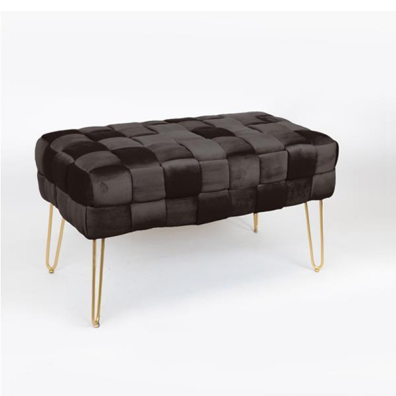 BENCH, VELVET, BLACK, KNITTED DESIGN, GOLD METAL LEGS, 82X43X46 750-18021