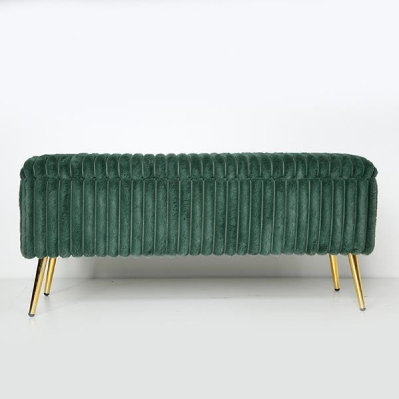 BENCH, VELVET, BROWN,GREEN, GOLD METAL LEGS, 112X42X50cm 750-18025