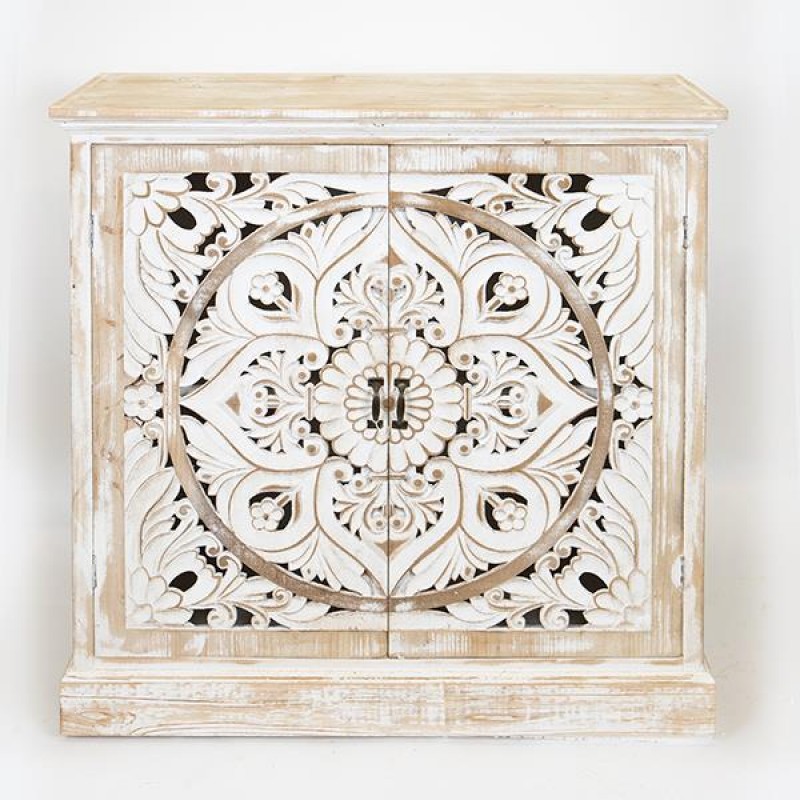 CONSOLE, WOODEN, WHITE, 2 DOORS WITH DESIGN, 90.5x31x90.5cm 750-25017