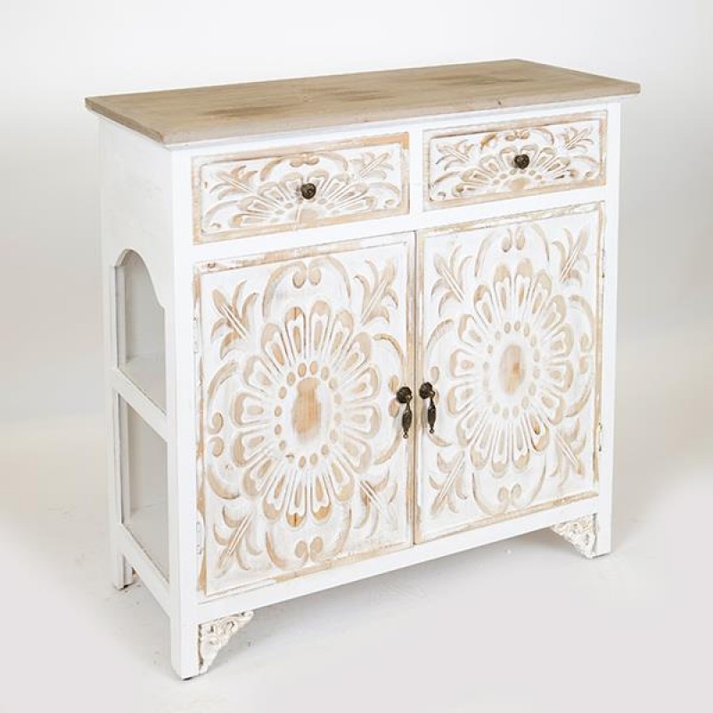 CABINET, WOODEN, WHITE COLOR, 2 DOORS, 2 DRAWERS, WITH DESIGN,  80x32x78cm 750-25020