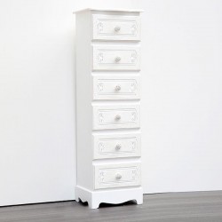CABINET, WOODEN, WHITE, 6 DRAWERS WITH DESIGN, 29x23x95cm 750-25030 CABINET, WOODEN, WHITE, 6 DRAWERS WITH DESIGN, 29x23x95cm 750-25030