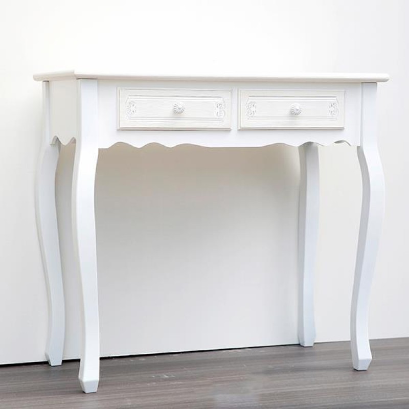 CONSOLE, WOODEN, WHITE, 2 DRAWERS WITH DESIGN, 80x40x75cm 750-25034