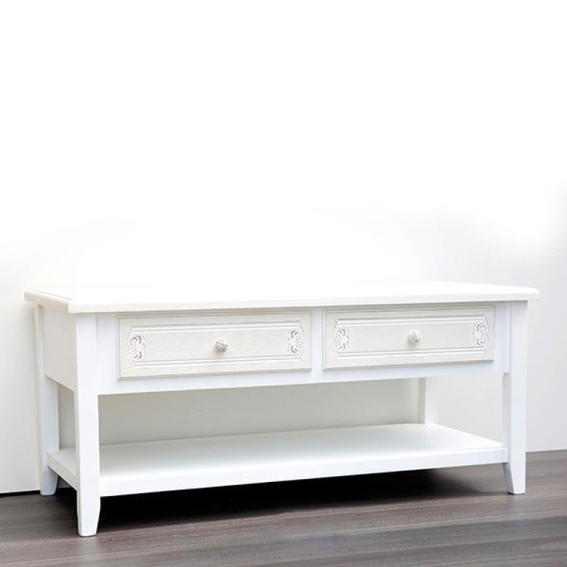 TV CONSOLE, WOODEN, WHITE, 4 DRAWERS WITH DESIGN, 110x50.5x48.5cm 750-25035