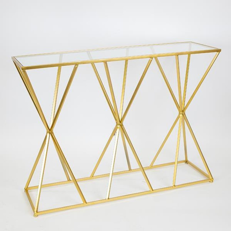КОНЗОЛА МЕТАЛ ЗЛАТИСТ ЦВЯТ СТЪКЛЕН ПЛОТ 107X32X78CM